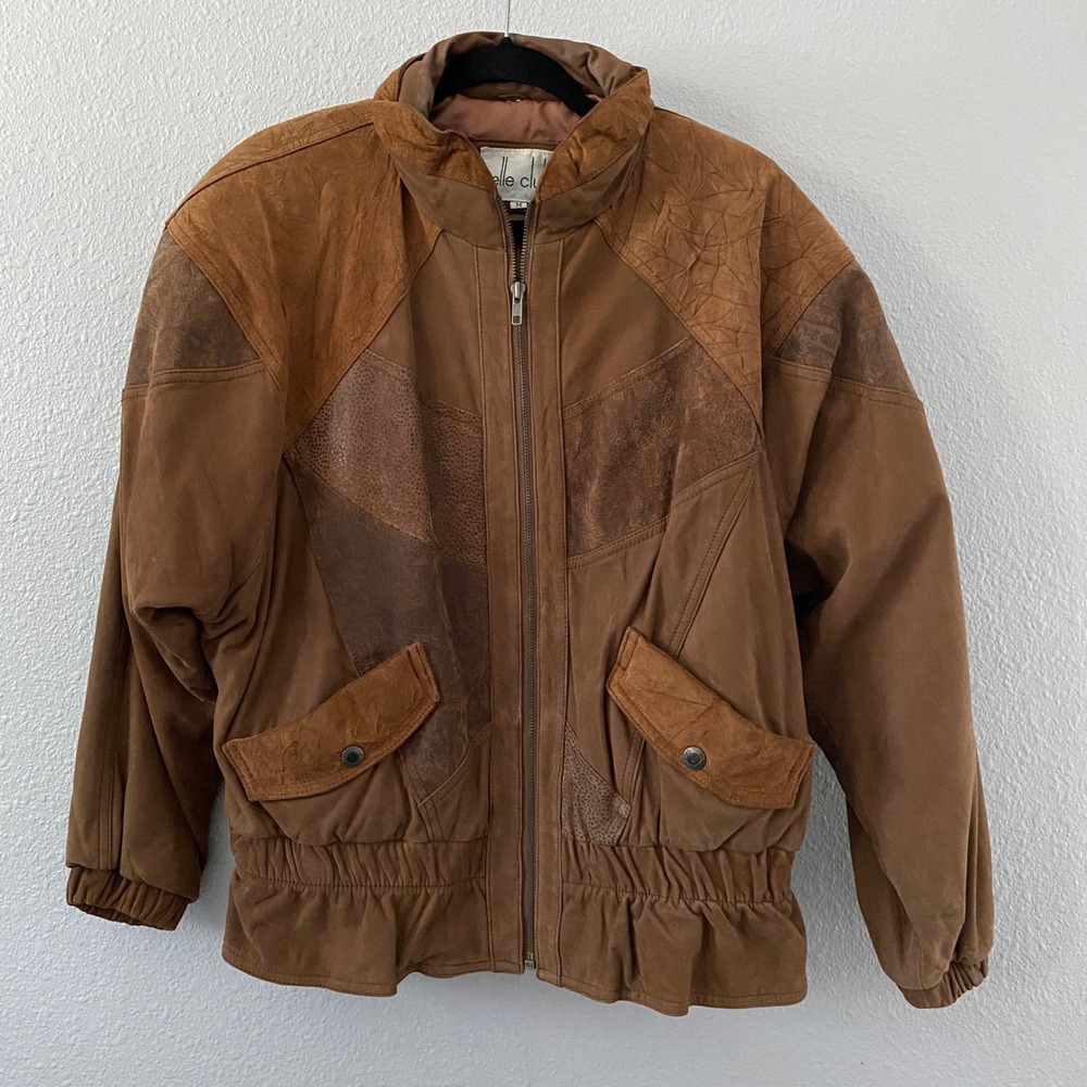 Pelle Club Vintage Brown Patchwork Leather Jacket Medium Western Bohemian Autumn